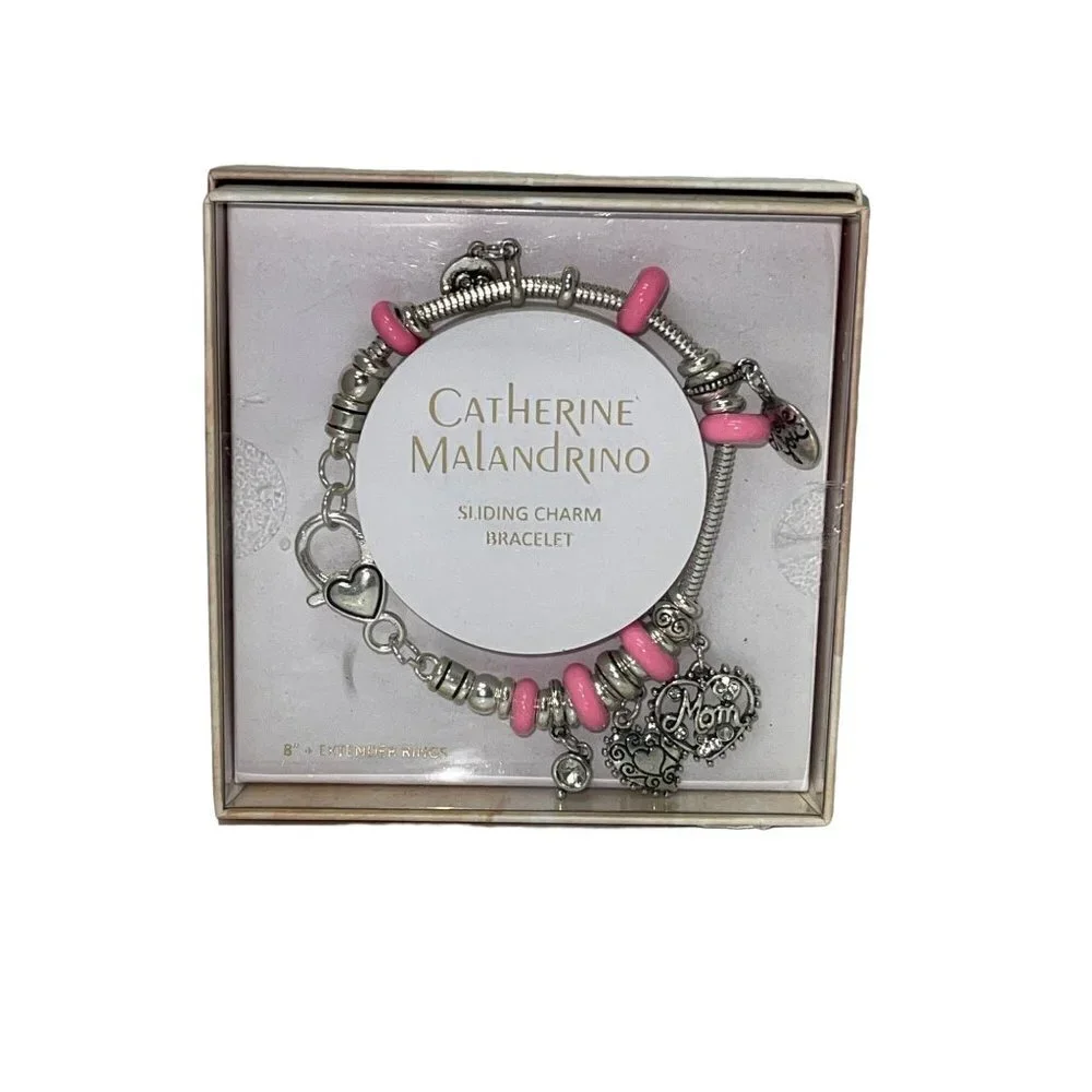 NEW! Catherin Malandrino Silver Pink Sliding Charm Bracelet Mom Women's Jewlery - Picture 1 of 1